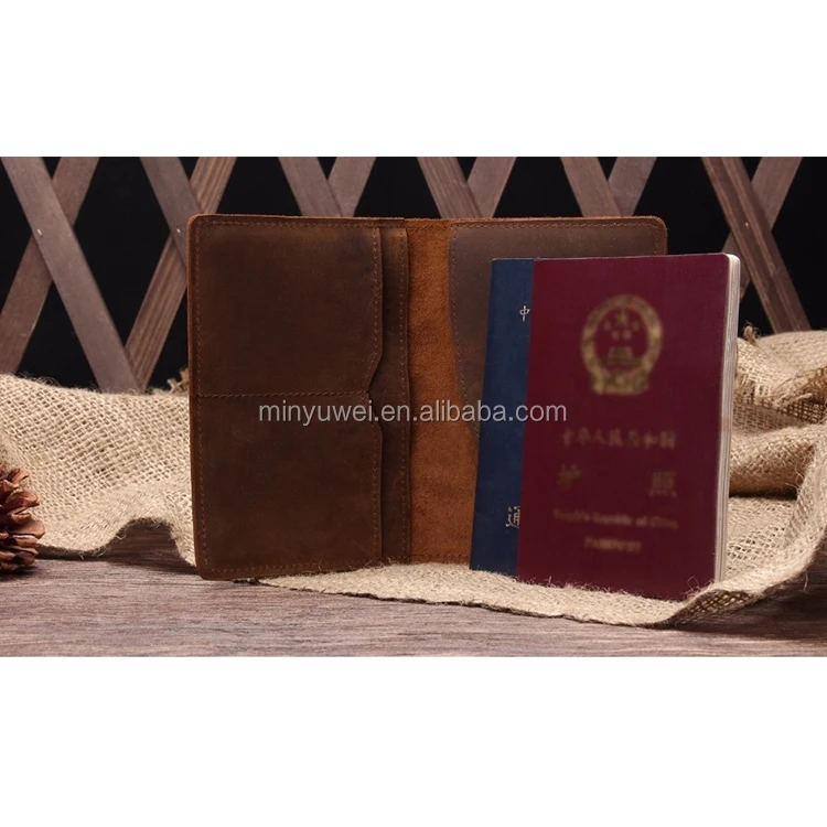 Vintage leather two pockets passport holders for businessmen crazy horse leather travel accessories passport case