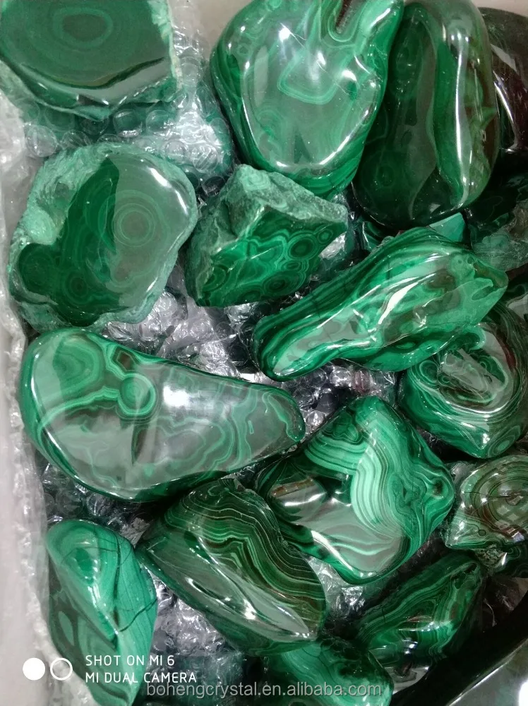 Natural polished palm green malachite rough stones