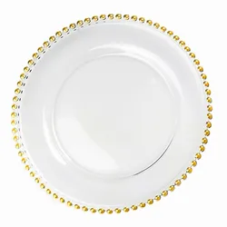 Wedding tableware gold beaded rim glass charger plate