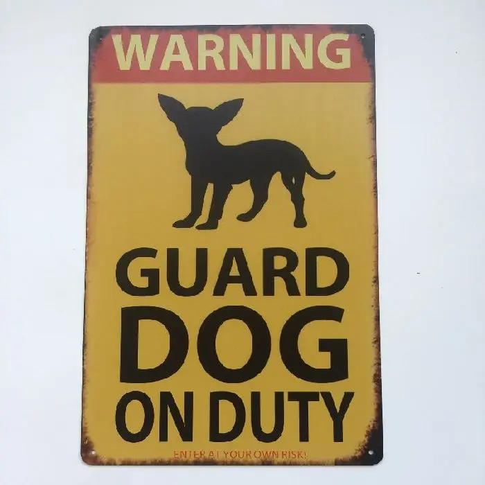 Warning Guard Dog on duty retro tin sign