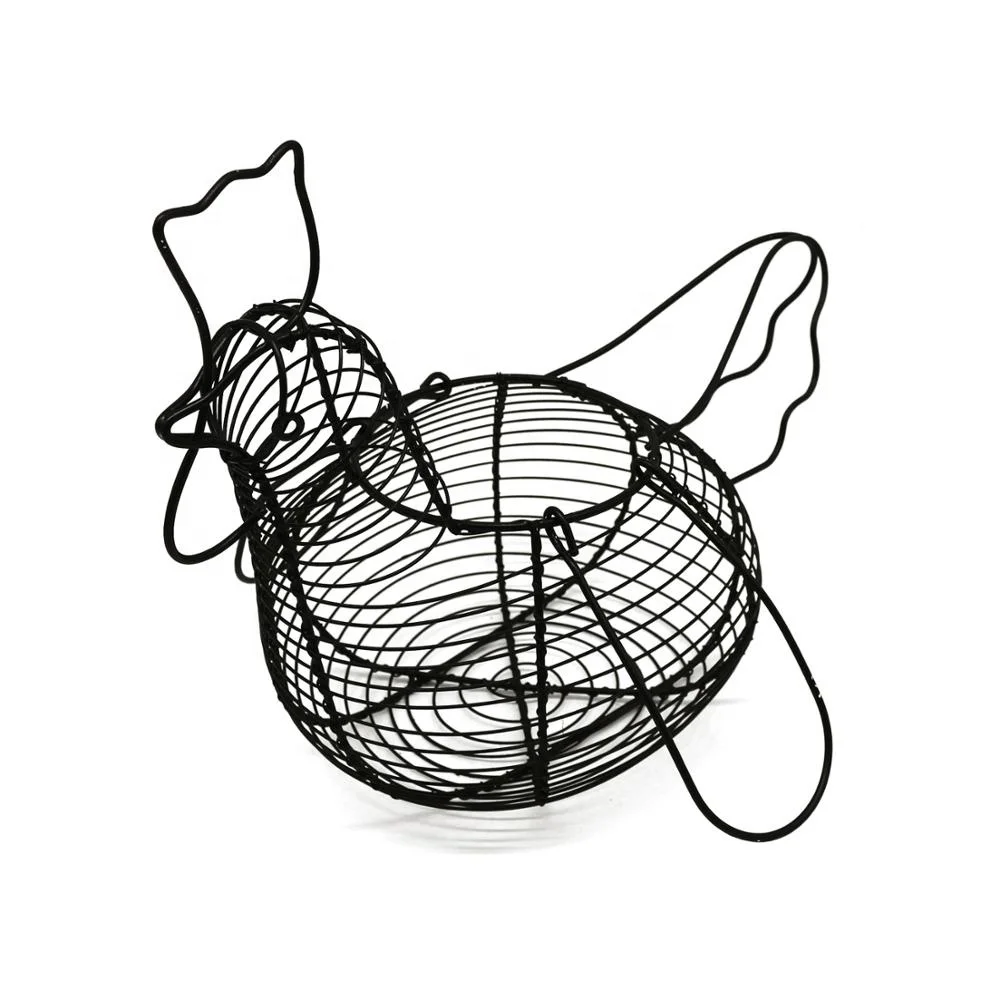 
Chicken Shaped Metal Wire Egg Collecting Basket Decorative Kitchen Egg Storage Basket 