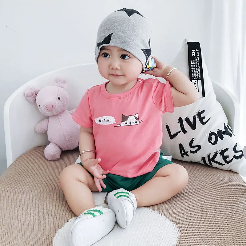 
baby clothing Neonatal clothes Summer-style round collar plain-color casual jacket Baby T-shirt 