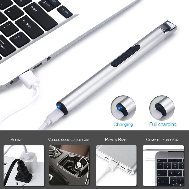 Wholesale USB Custom Candle ARC Electric Long Rechargeable Flameless Slim Plasma Lighter Grill Lighter for Candles Kitchen BBQ