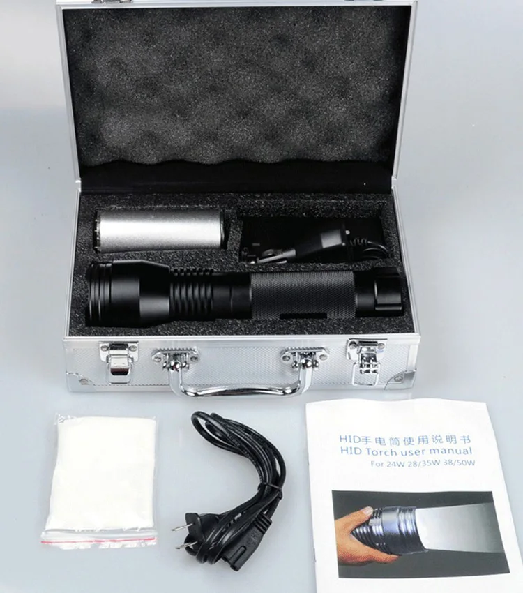 Powerful 24w 35w 50w 65w 75w 85w HID xenon torch light rechargeable flashlight 800 range 6600mah battery aluminium body material