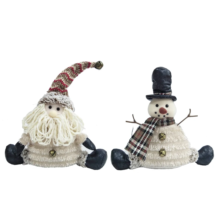 Vintage Christmas Decoration Plush Warm Winter  Fabric Snowman Santa Dolls White Xmas Ornament