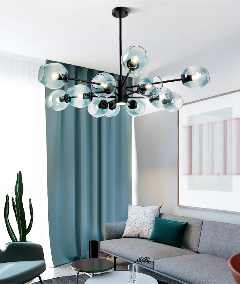 Hotel lobby modern contemporary luxury blue crystal glass ball wedding led chandelier pendant lamp