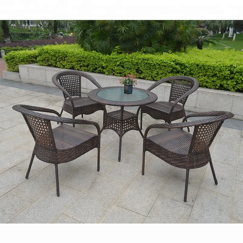 Outdoor Rattan Wicker Patio Furniture 4 Seater Garden Dining Table Chair Sets Sale