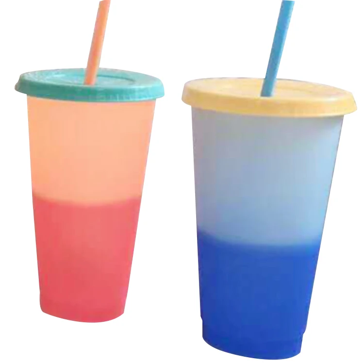 12/16/24OZ BPA free Custom silkscreen logo plastic cup with straw cold coffee color changing tumble