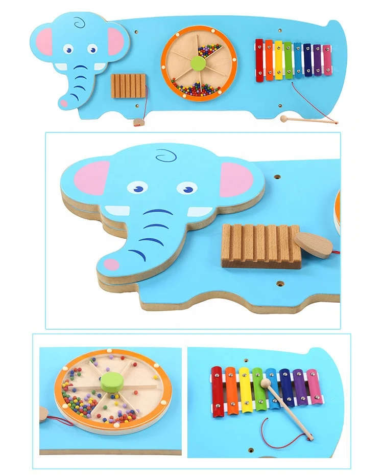 Educational Percussion Instrument Puzzle Montessori Materials Animal Wall Panel Wooden Wall Game Busy Board