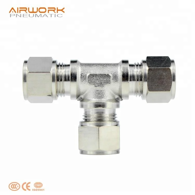hydraulic 1/2 T union brass compression tube fitting hose connector for pvc pipe