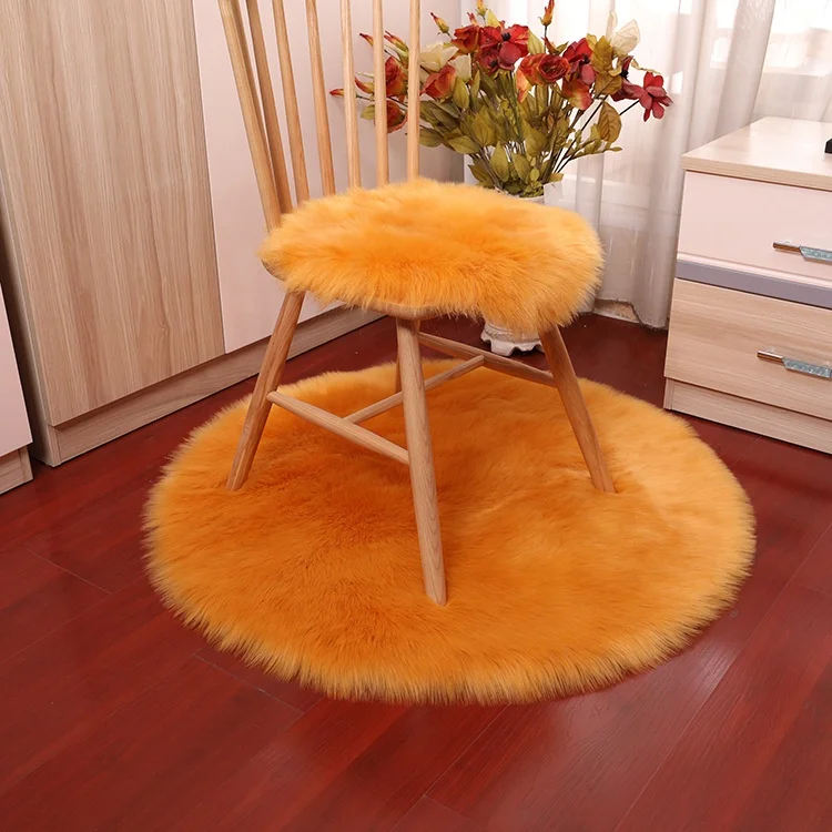 Cheersee round grey fluffy fur square bar dinning chair and office sitting stool cushions with ties