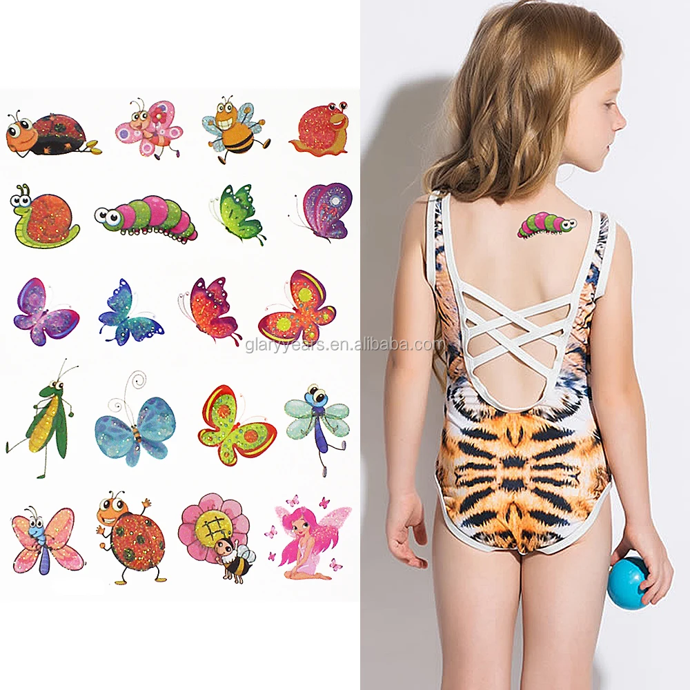 
Glitter Kids Animals Temporary Tattoo Sticker Paper 