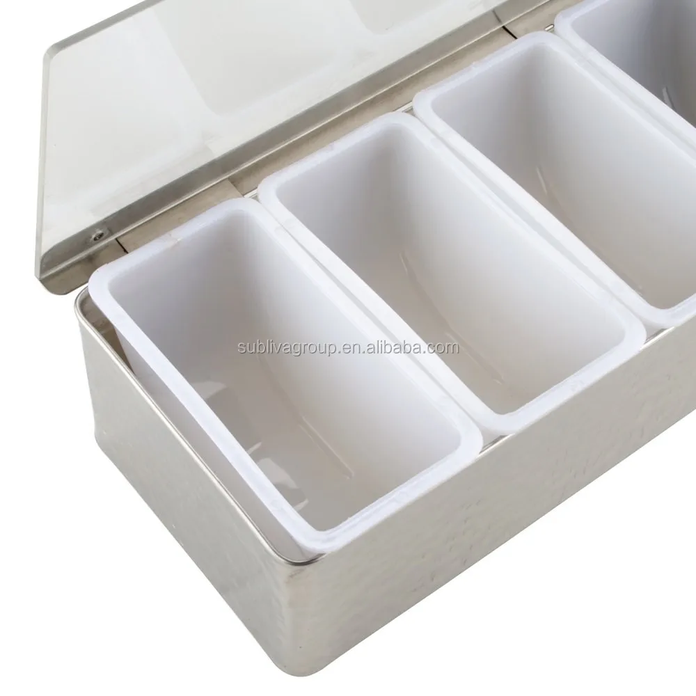 4 Compartment Stainless Steel Condiment Dispenser, Condiment Holder