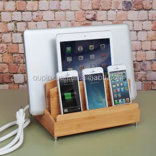 new design Charging Station and Dock with Built-in Power Strip Storage bamboo desk organizer pad and phone holder wholesale