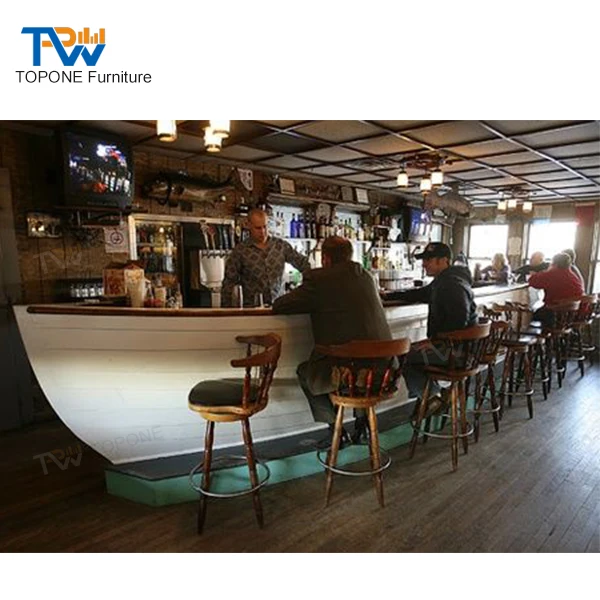 Factory Custom Marble Top  L Shape Led Lighted Cafe Restaurant Bar Counter Design