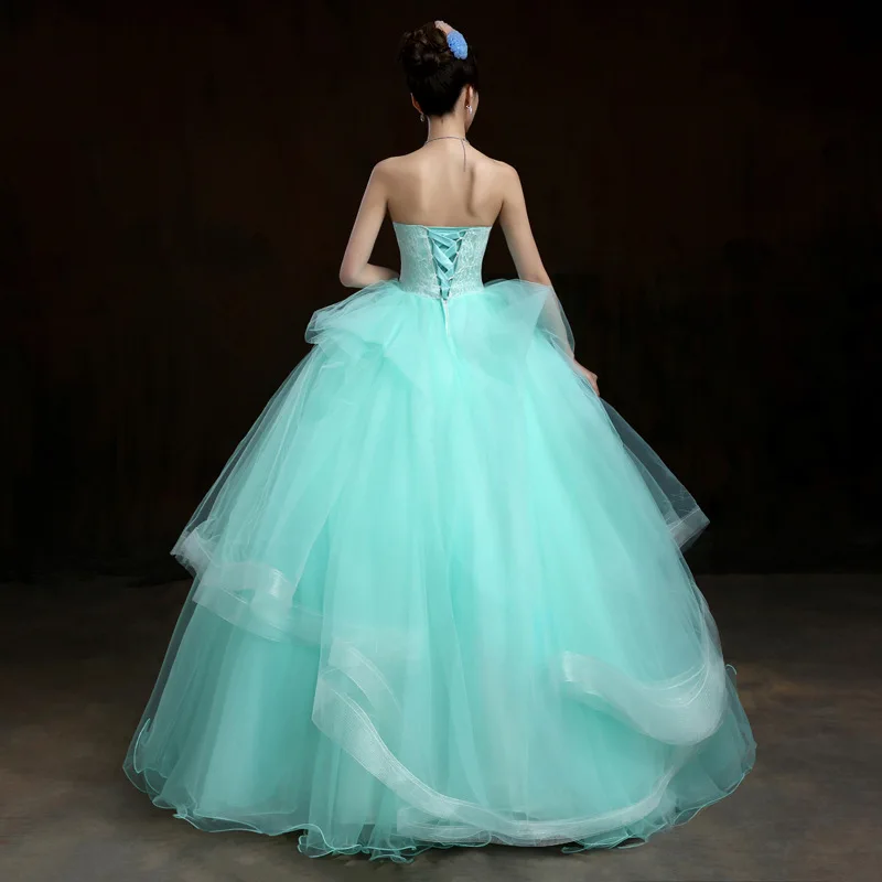 Fashion Lake Green Beading Appliques Dresses Solo Show Adult Performance Bridal Wedding Ball Gowns