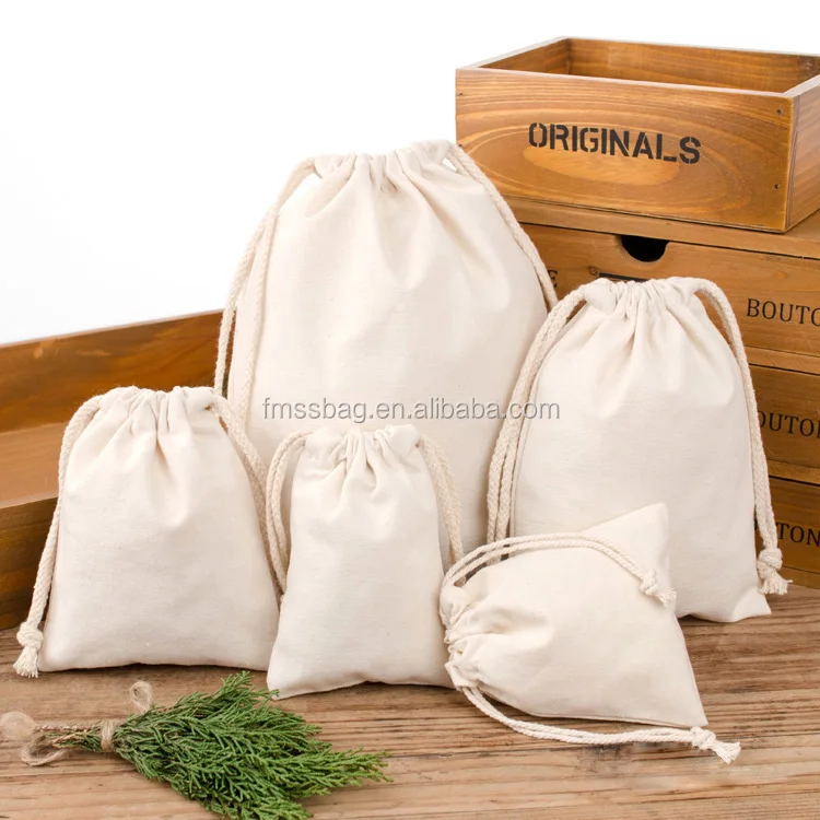 Сделанная на заказ хлопчатобумажная холщовая муслиновая сумка на шнурке с напечатанным логотипом на заказ