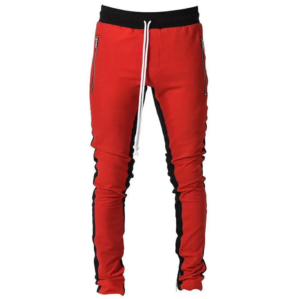 Custom Color Block French Terry Drawstring Jogging Pants Men Wholesale Mens With Zipper Track Pants