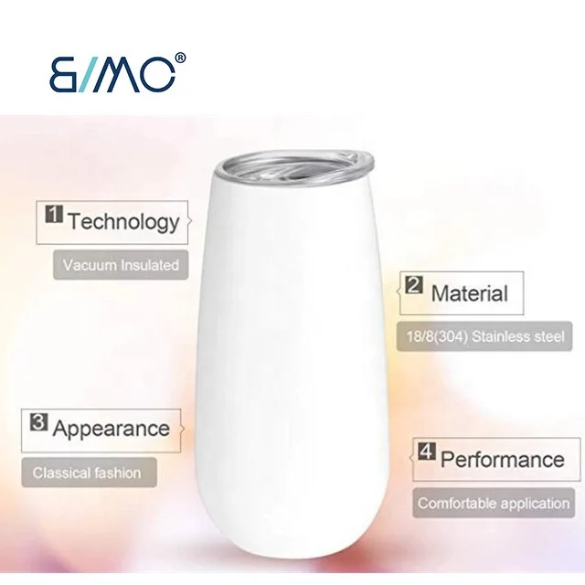 Stemless Double insulated Wine Tumbler Champagne Flutes, 6 OZ Reusable Cocktail Cups Unbreakable Champagne Toasting Glasses