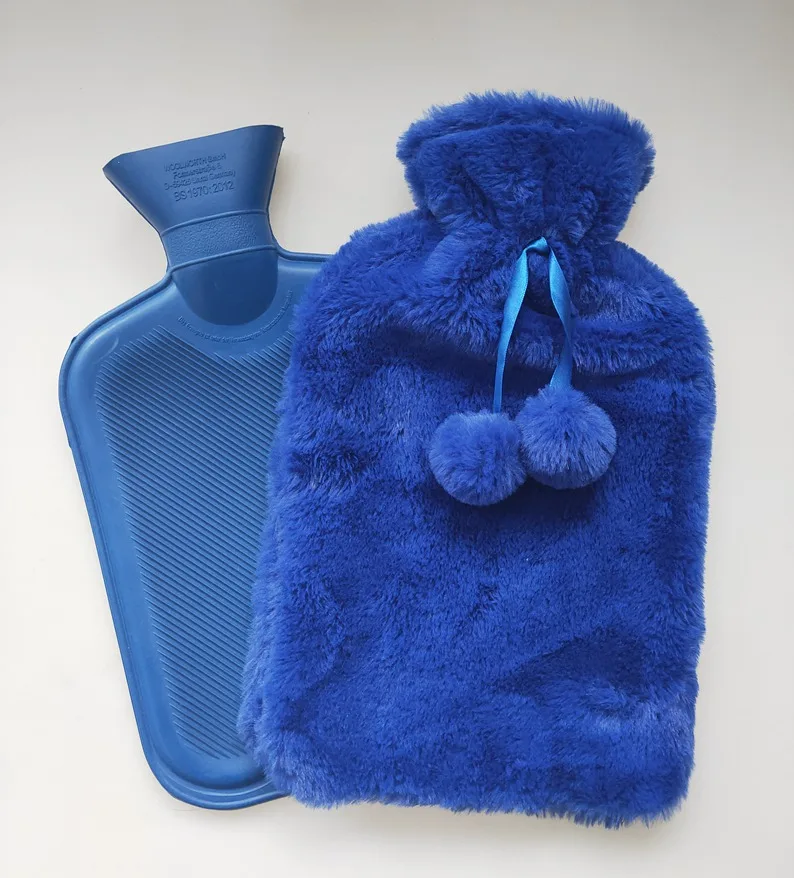 polyester colourful soft rabbit fur navy blue plush cover for 2 liter hot water bottle