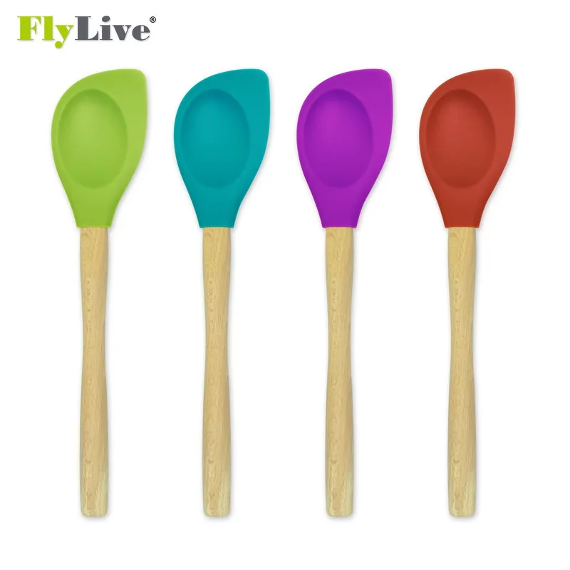 
Hot sale Multi-function Non-Stick Silicone Spatula and Spoon with Wooden Handle Kitchen Cooking Utensils 