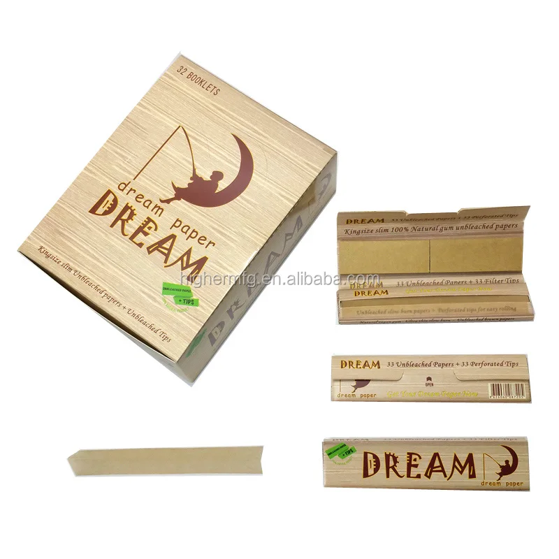 custom your logo smoking rolling paper with tip natural gum thin unbleached rolling paper