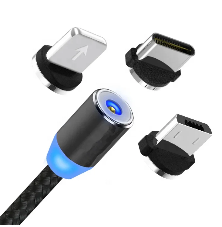 2.4A 3 in 1 LED Magnetic Charging Cable Upgraded Nylon Braided Magnet USB Charger Cable for Samsung iPhone Charger