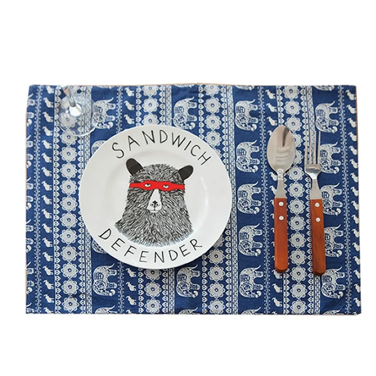 
Bohemian custom rectangle classic linen cotton fabric printed table mats 
