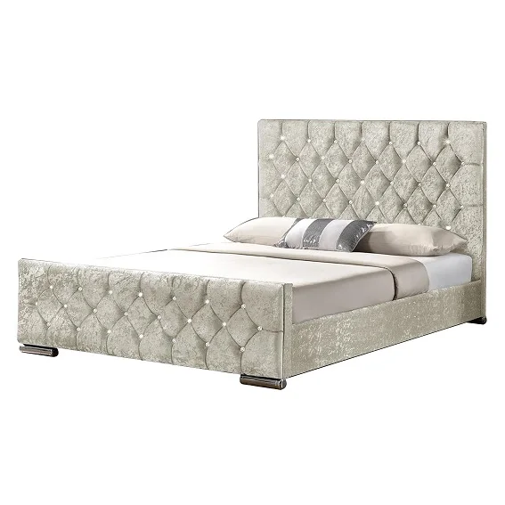 diamond crystal upholstered king queen size fabric bed modern