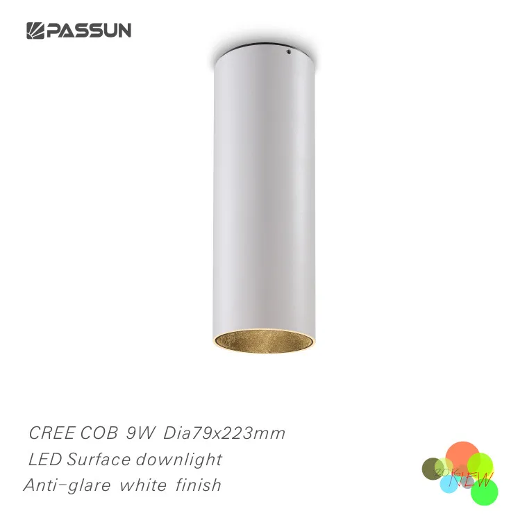 Алюминиевый анодированный Золотой цилиндрический светодиодный светильник диаметром 79 мм высотой 223 мм для поверхностного монтажа