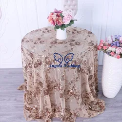 CL090C New design  beautiful 2019 gliter embroidery pattern floral sequin lace silver round or rectangle table cloth