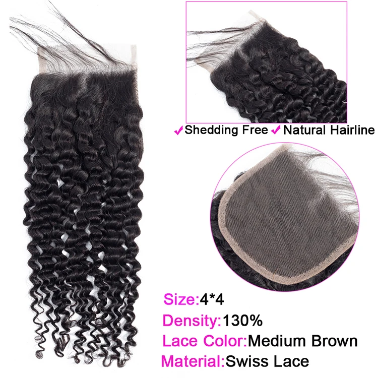  Высококачественные оптовые продажи 10 А 3 пучка с застежкой 4*4 кружевная площадь афро кудрявые завитые передние 100% волнистые волосы