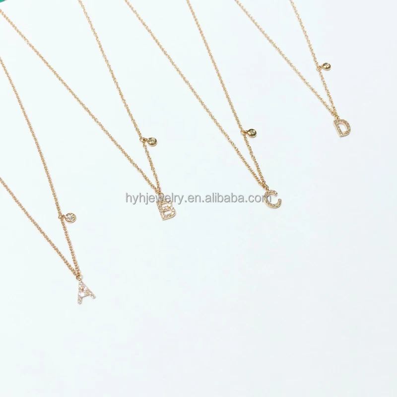 
Fancy custom pure sterling silver alphabet pendant tiny diamond light gold letter initial necklace 