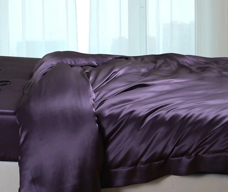 
Luxurious seamless queen size solid color purple pure silk bedding set / sheet sets 