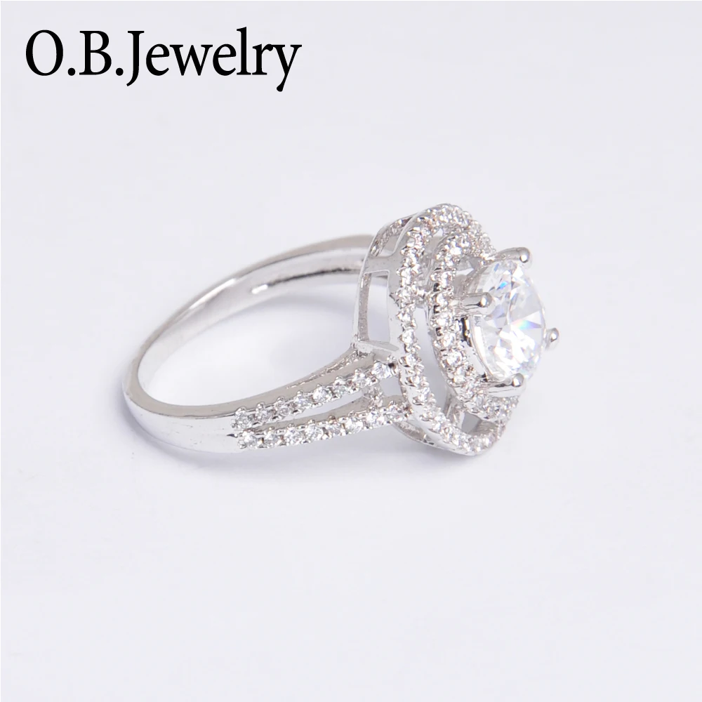 OB Jewelry-White gold brass jewelry ring 1 gram imitation diamond engagement ring