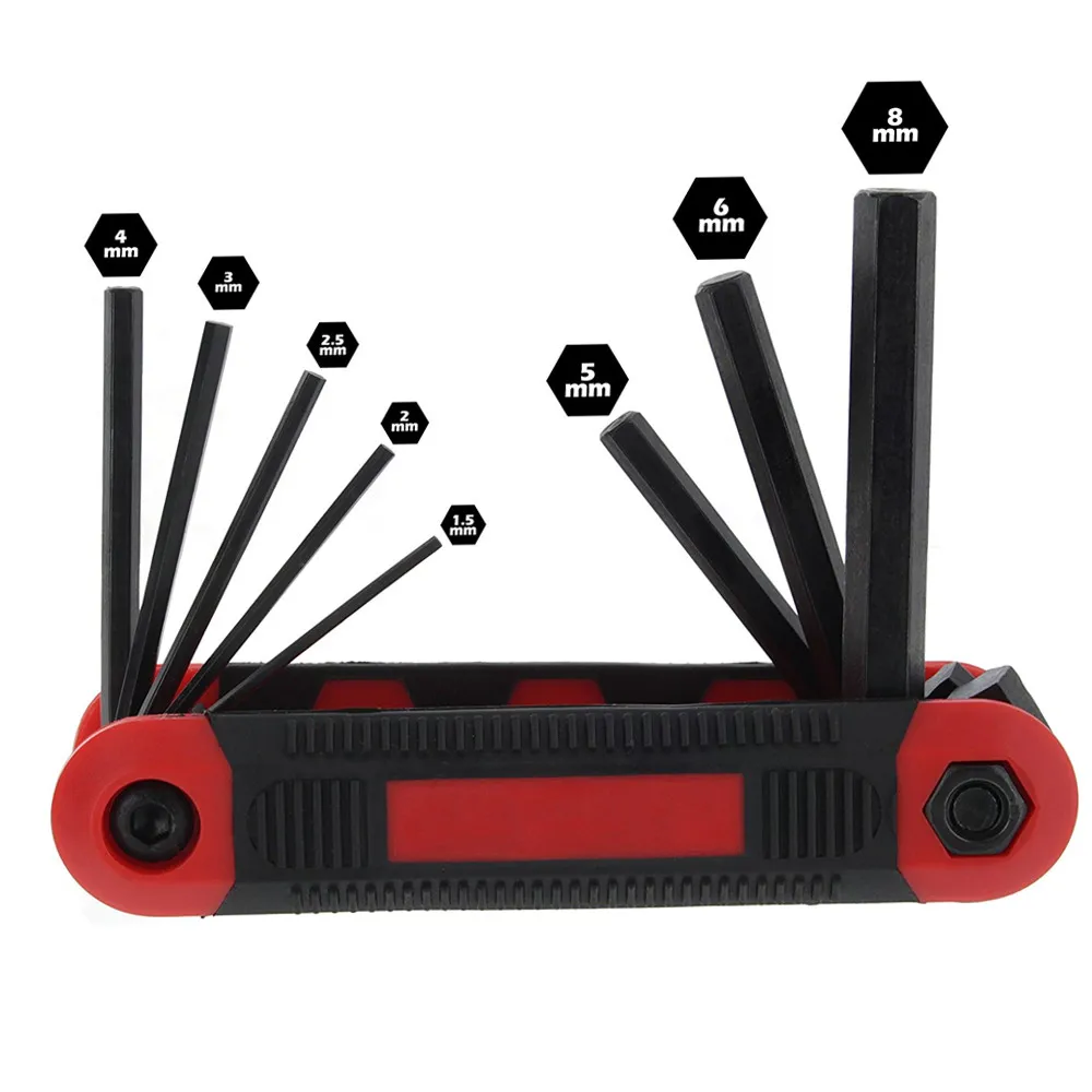 8pcs Red Folding Metric/mm Hex Socket Driver Allen Key