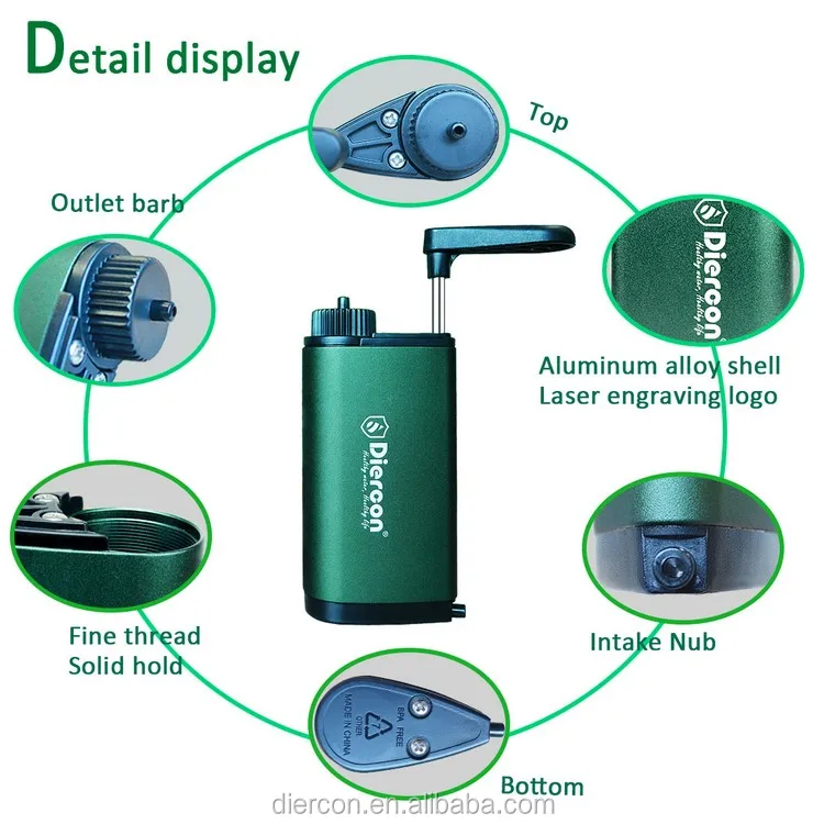 Diercon Hot Selling Outdoor water filter Aluminum Material Easy to Use Portable Water Filter for Hiking Camping (TW01)