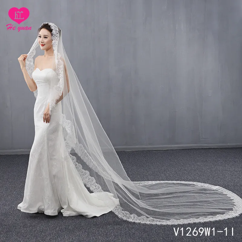 V1269W1-1 church long veil lace trim