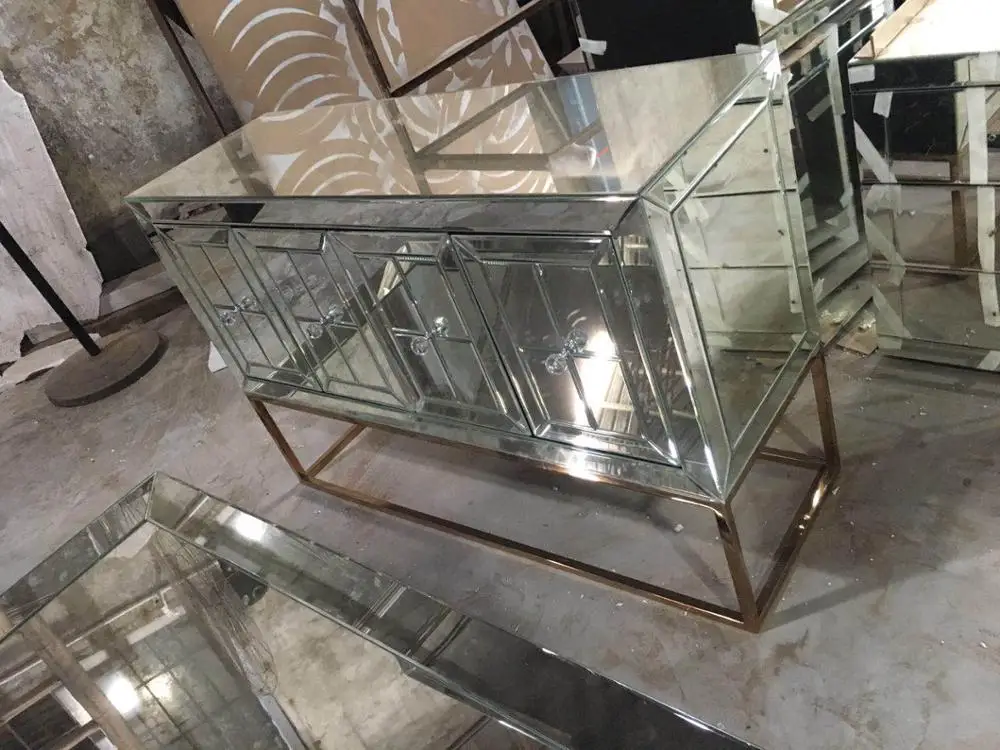 Living room mirrored cabinet modern furniture luxury stainless steel leg cabinet
