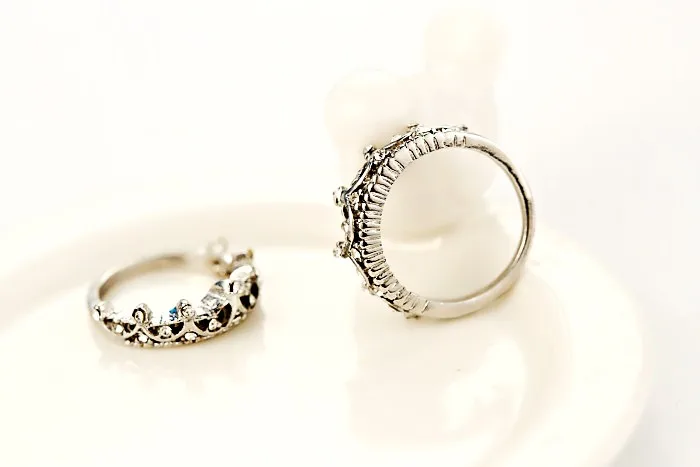 High Quality Elegant My Queen Princess Silver Crystal Rhinestone Crown Ring For Women Fashion Jewelery Lady Rings Femme Bijoux