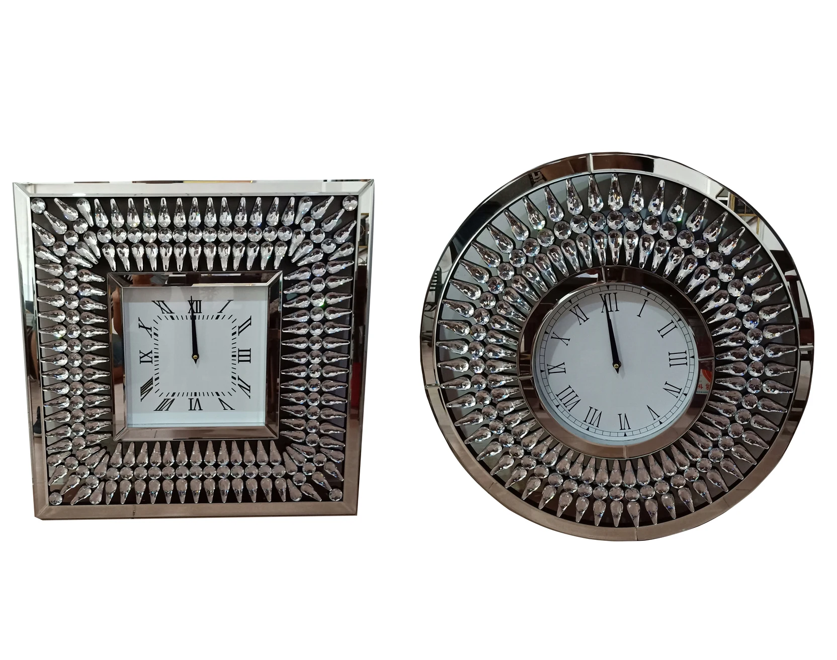UK Design Crystal Diamond Wall Mirror Decorative Wall Clock