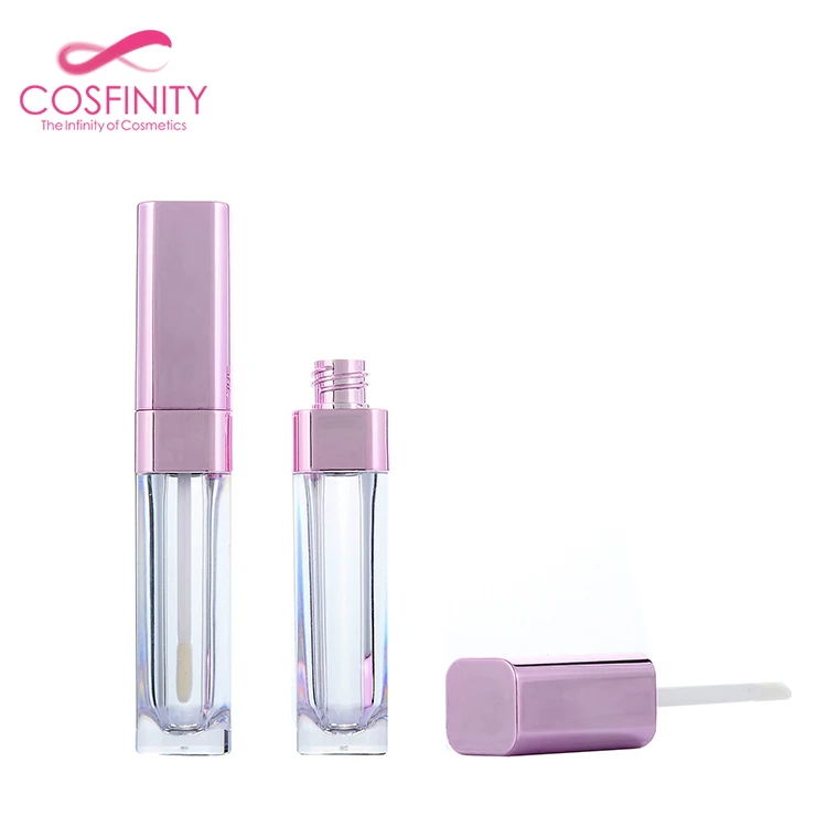 Wholesale China manufacture custom lip gloss tube package,pink slim lipgloss container with brush