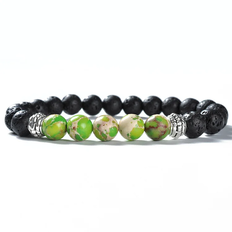 F82 Natural Gemstone Bead Healing  lava rock Homme Chakra Square Bangle Rosary Aromatherapy Wood Beads Men Bracelet Stone