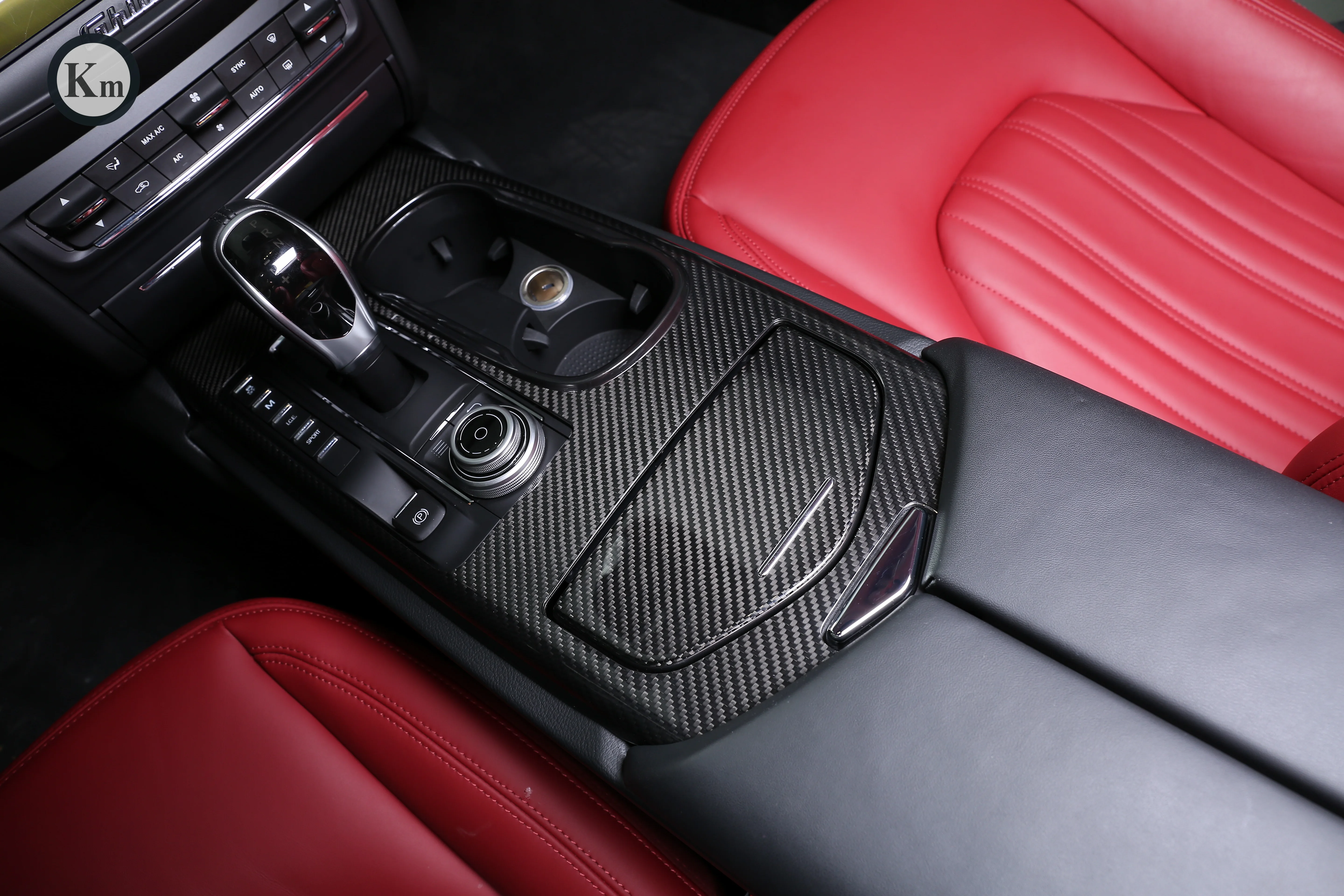 KM  For  Maserati Ghibli  M157 carbon fiber interior dashboard panel trims  paste type 2017-up lower-version 6pcs