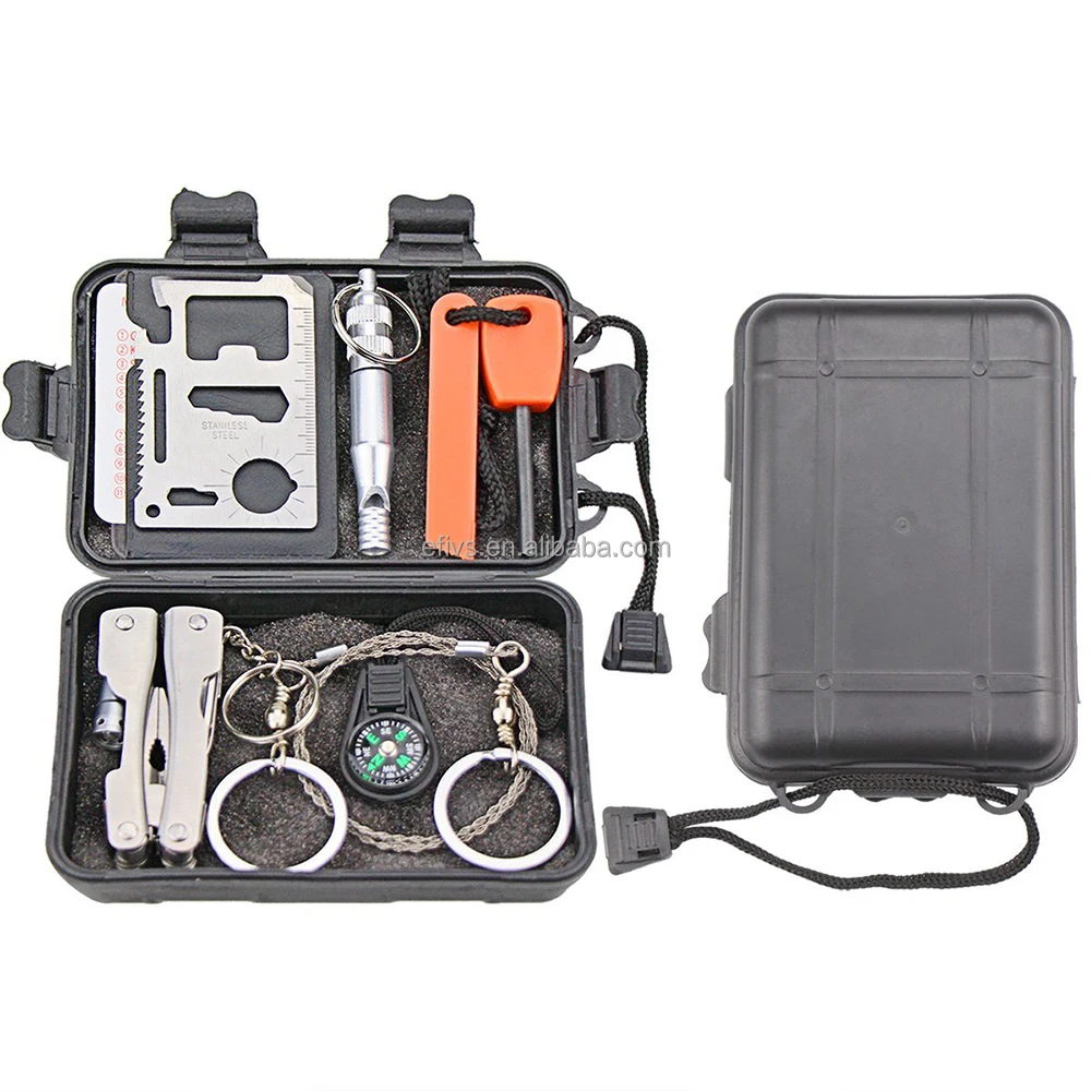 Outdoor 6 in 1 survival kit,Emergency camping gear kit with Multi-function tool Fire starter Flashlight