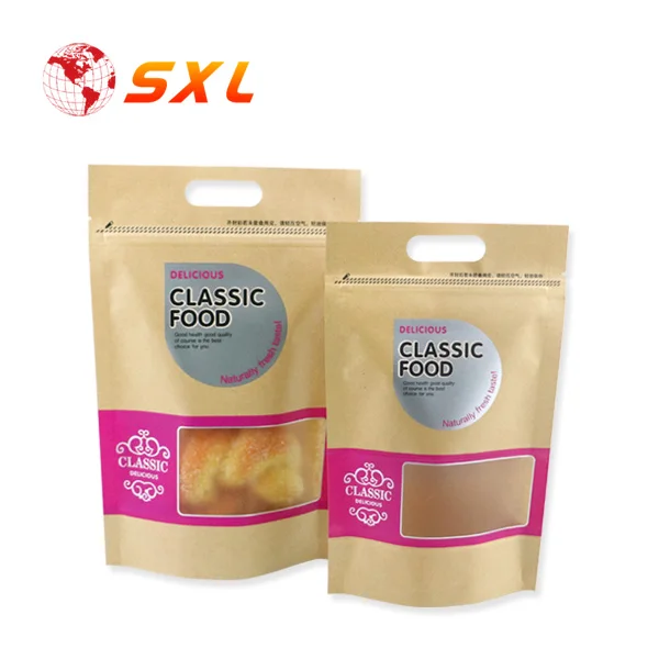 Food Packaging Kraft Paper Bags Ziplock with Window