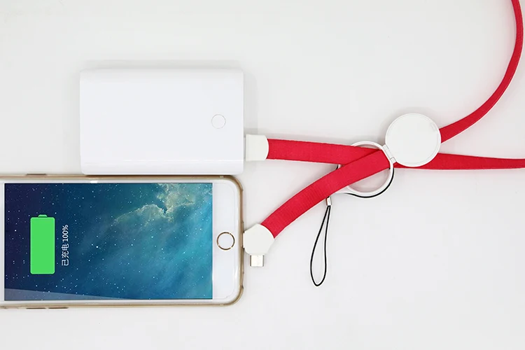 OEM Christmas Gift 3 in 1 Lanyard  USB Data wire  for mobile Phone charger cable with 8pin for type c micro