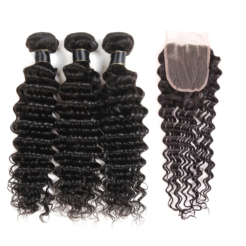 
Mink Brazilian Hair Unprocessed Hair Wholesale Vendors 9A Brazilian Deep Wave Bundles With Closure Human Hair Weave Bundles 