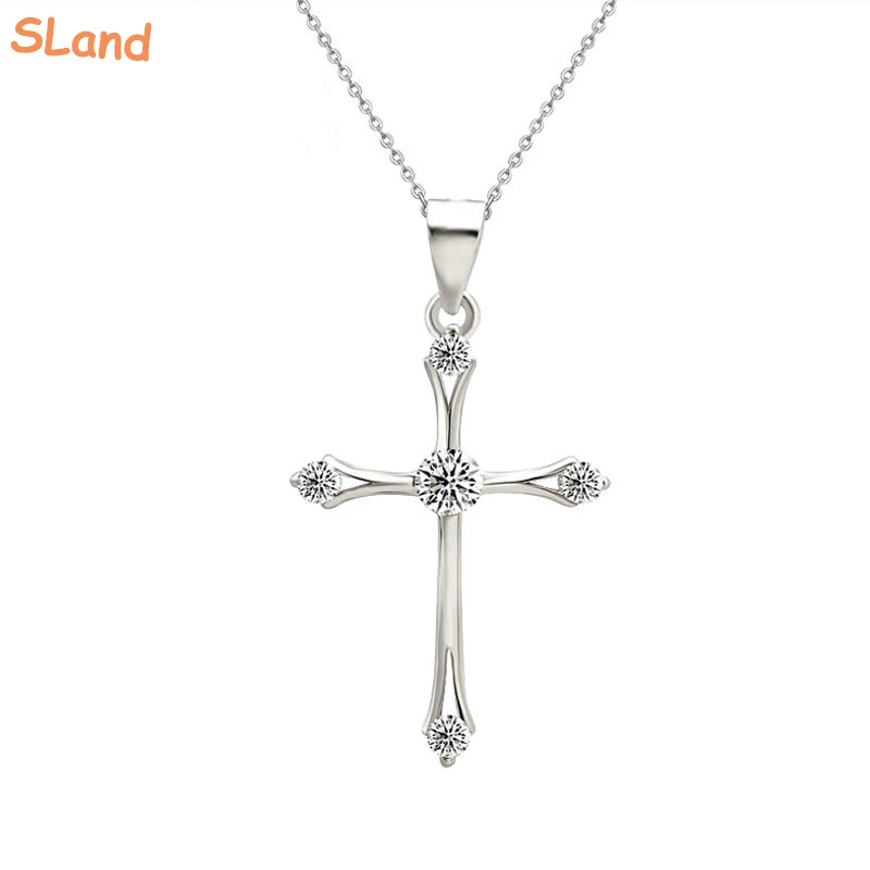 SLand Jewelry Low MOQ wholesale plain polished 925 sterling silver tiny cross pendant necklace with chain for Christian gift
