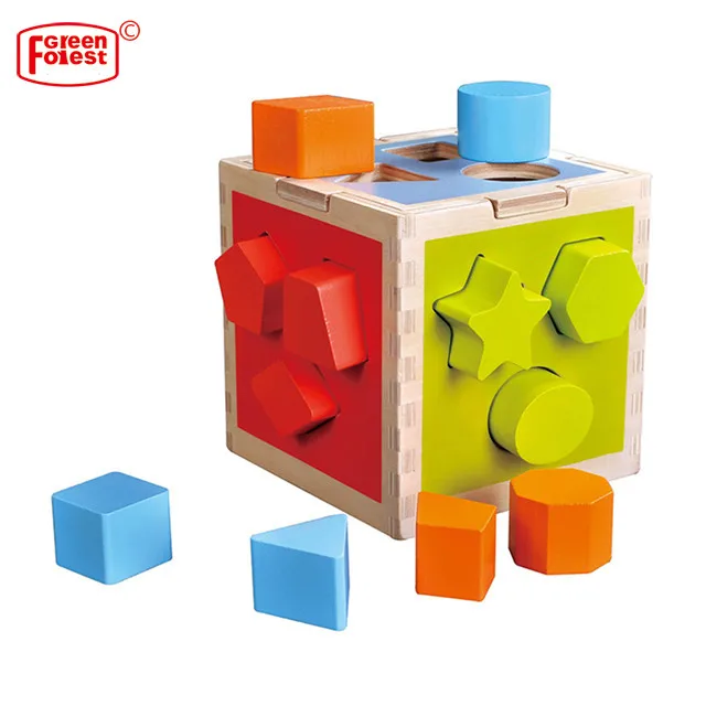 Wood educational game toy 6 sides learning sorting cube for baby sorting cube